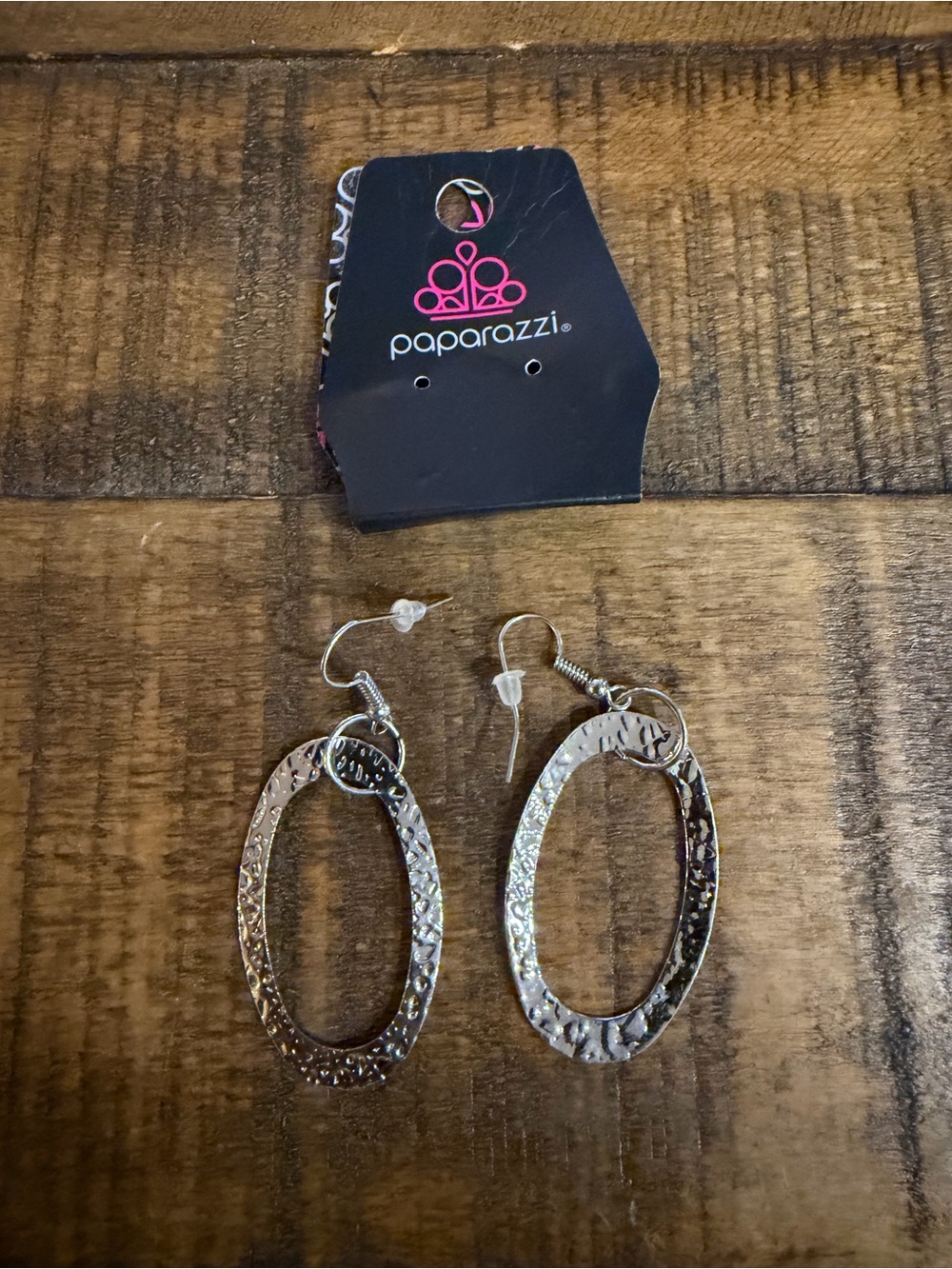 Paparazzi Shimmering Silver Textured Oval Drop Earrings